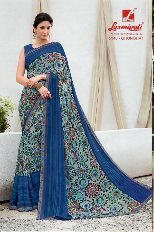 Laxmipati Phoolchidi 5346 Blue Georgette Saree