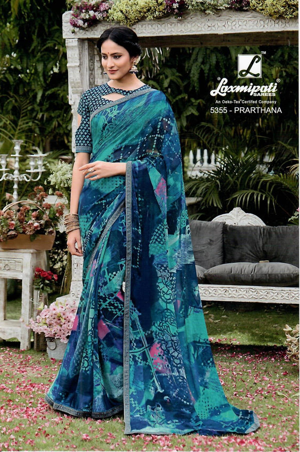 Laxmipati Phoolchidi 5355 Blue Georgette Saree