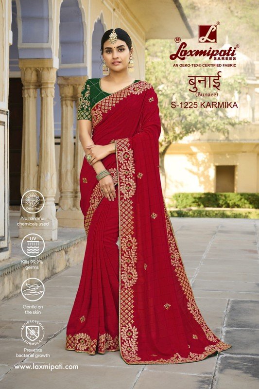 Laxmipati Bunaee S-1225 Red Silk Saree