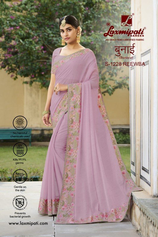 Laxmipati Bunaee S-1228 Pink Chiffon Saree