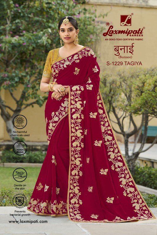 Laxmipati Bunaee S-1229 Maroon Silk Saree