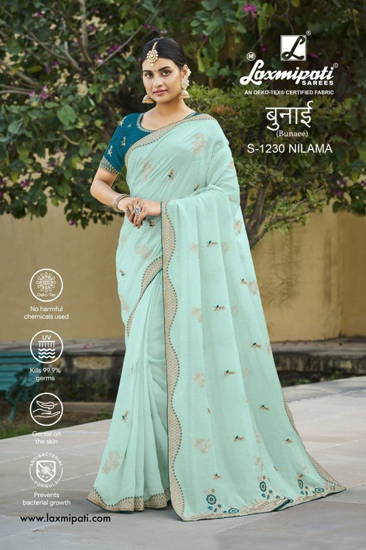 Laxmipati Bunaee S-1230 Blue Silk Saree