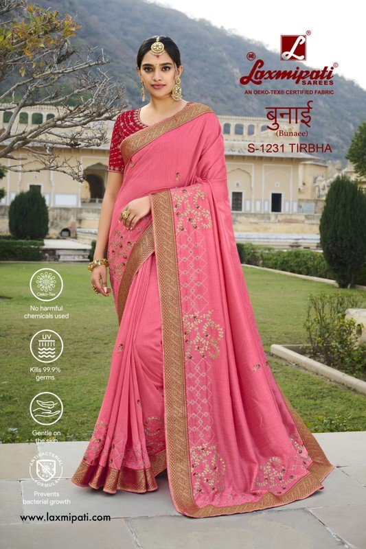 Laxmipati Bunaee S-1231 Pink Silk Saree