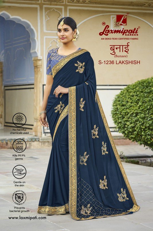 Laxmipati Bunaee S-1236 Blue Crepe Silk Saree