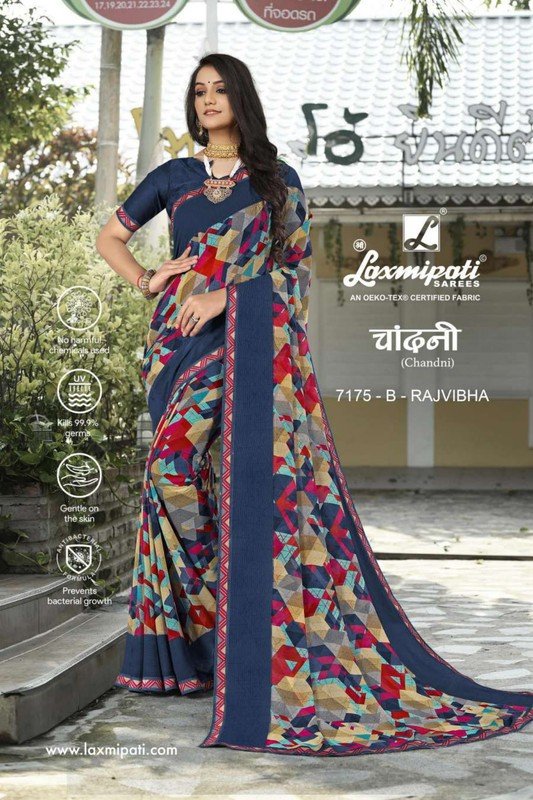 Laxmipati Chandni 7175-B Blue Georgette Saree