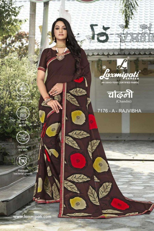 Laxmipati Chandni 7176-A Brown Georgette Saree