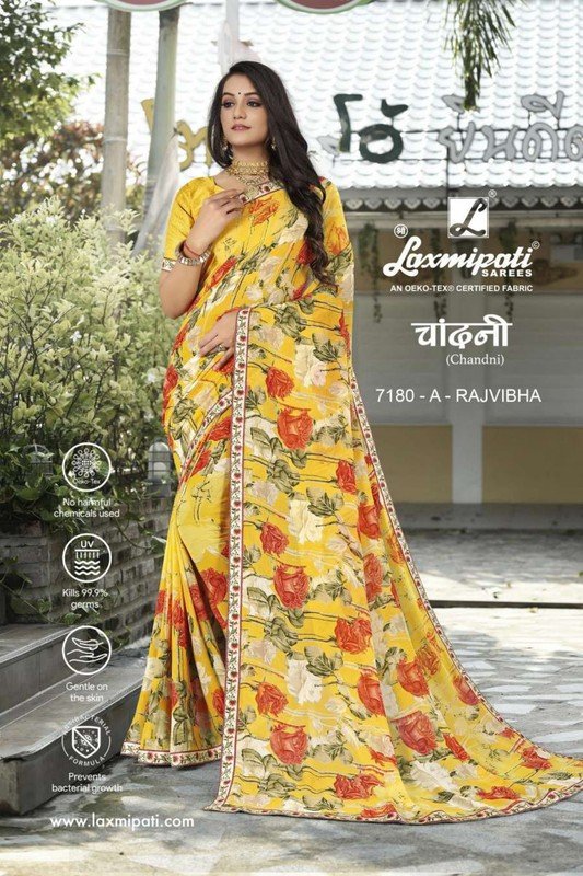 Laxmipati Chandni 7180-A Yellow Georgette Saree