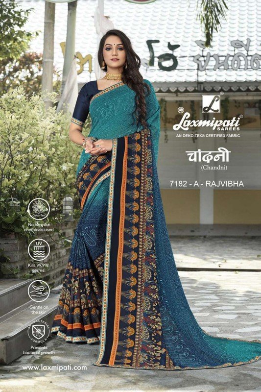 Laxmipati Chandni 7182-A Blue Georgette Saree