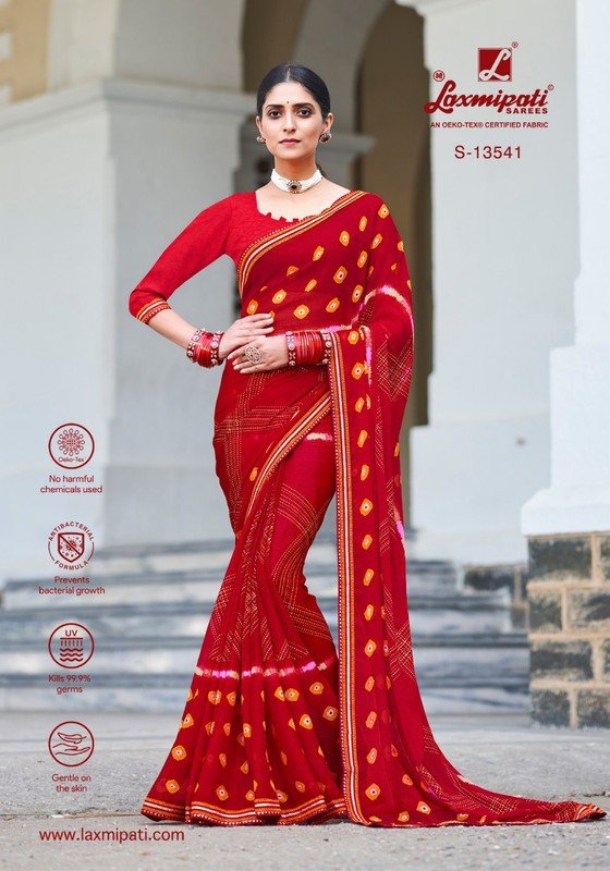 Laxmipati Chandrama Pm-13541 Red Chiffon Saree