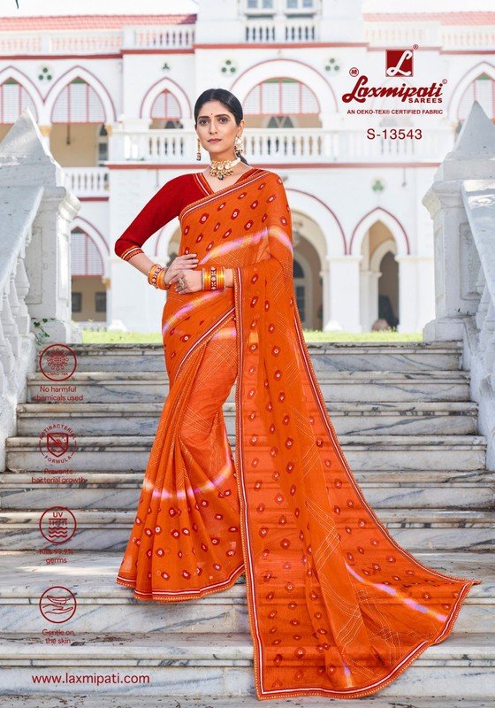 Laxmipati Chandrama Pm-13543 Orange Chiffon Saree