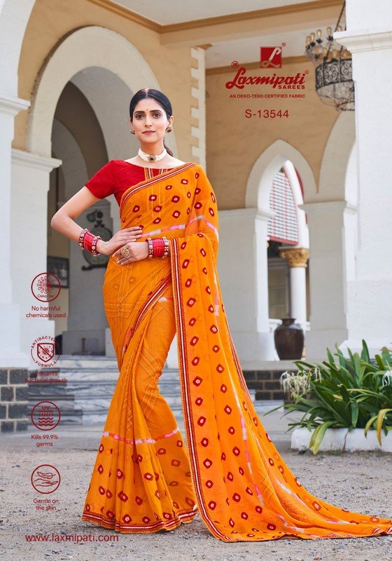 Laxmipati Chandrama Pm-13544 Yellow Chiffon Saree