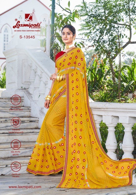 Laxmipati Chandrama Pm-13545 Yellow Chiffon Saree