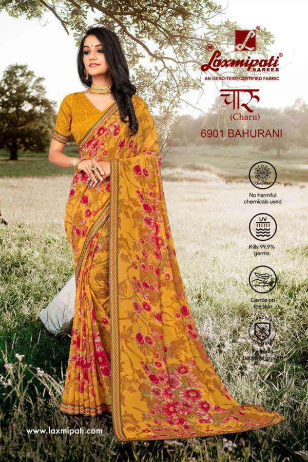 Laxmipati Charu 6901 Yellow Georgette Saree