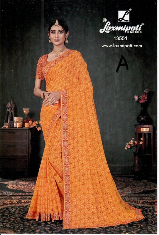 Laxmipati Charutha Pm-13551-A Orange Chiffon Saree