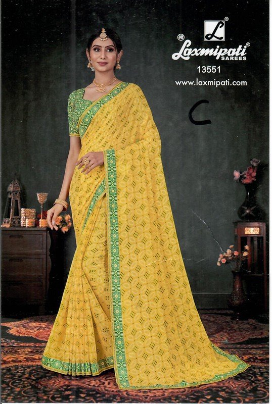 Laxmipati Charutha Pm-13551-C Yellow Chiffon Saree