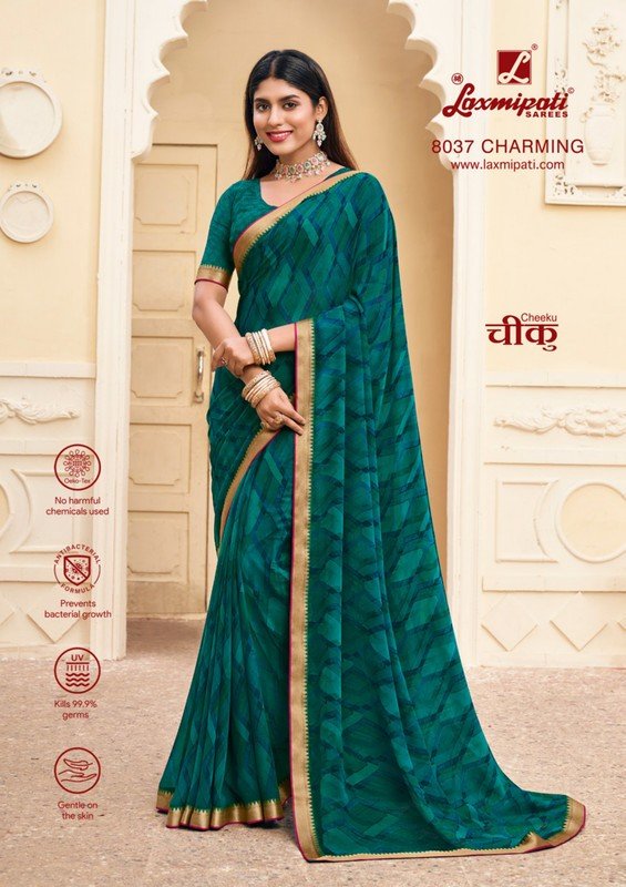 Laxmipati Cheeku 8037 Rama Green Georgette Saree