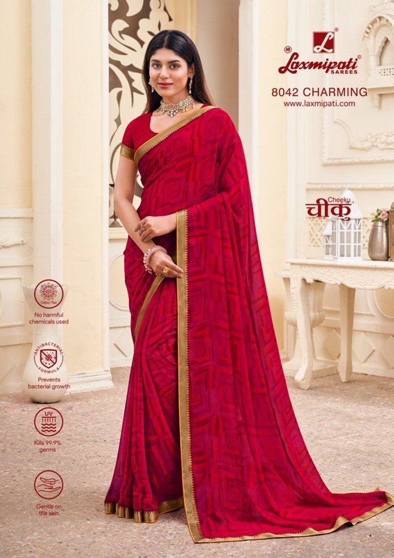 Laxmipati Cheeku 8042 Red Georgette Saree