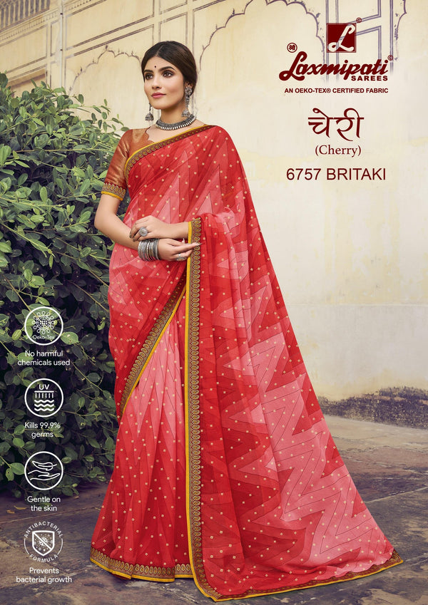 Laxmipati Cherry 6757 Red Chiffon Saree