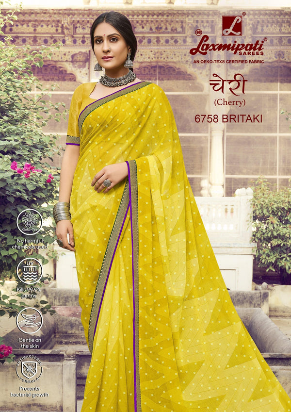 Laxmipati Cherry 6758 Yellow Chiffon Saree