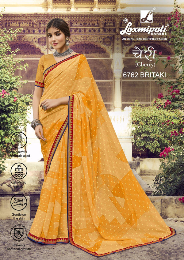 Laxmipati Cherry 6762 Yellow Chiffon Saree