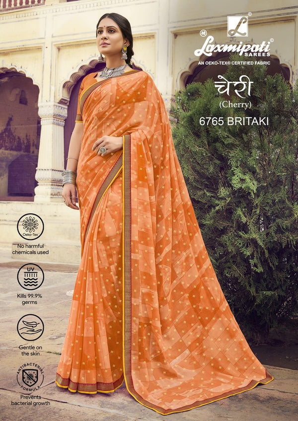 Laxmipati Cherry 6765 Orange Chiffon Saree