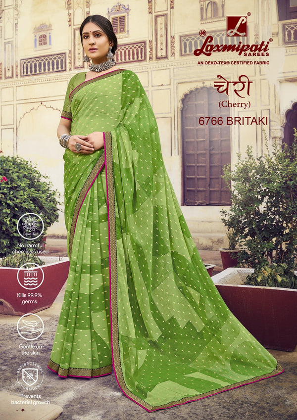 Laxmipati Cherry 6766 Green Chiffon Saree