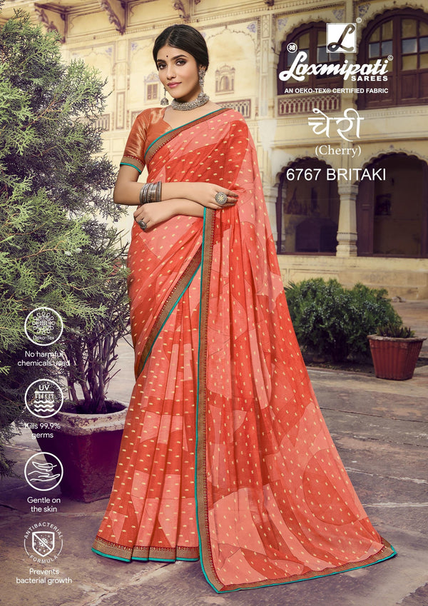 Laxmipati Cherry 6767 Orange Chiffon Saree