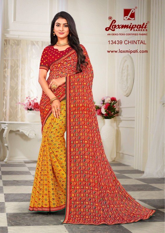 Laxmipati Chintal Pm-13439 Red Chiffon Saree