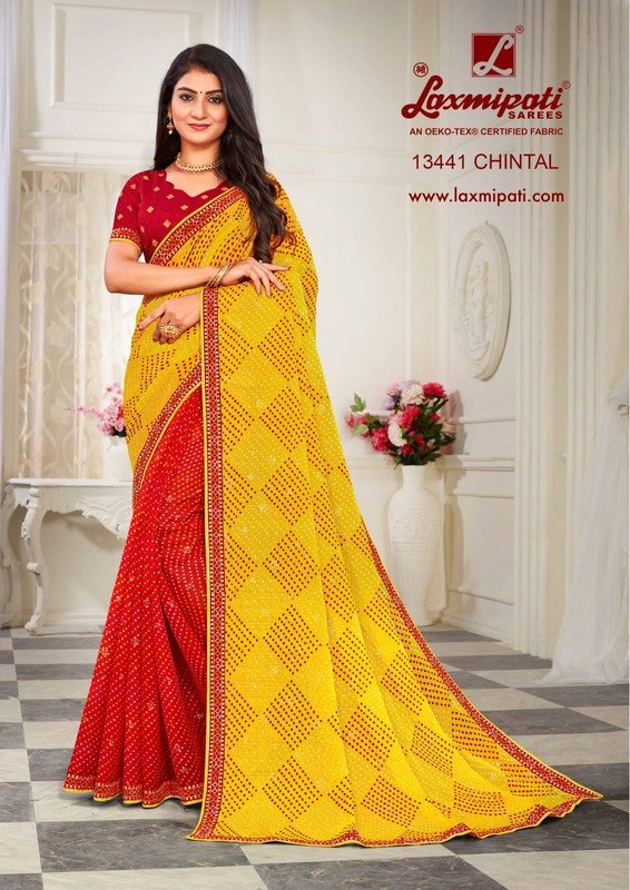 Laxmipati Chintal Pm-13441 Yellow Chiffon Saree