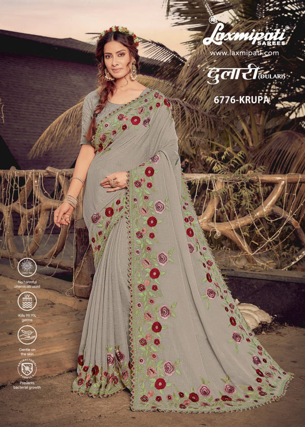 Laxmipati Dulari 6776 Grey Chiffon Saree