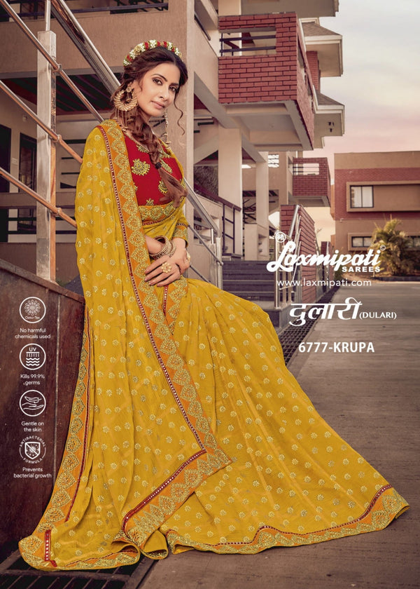 Laxmipati Dulari 6777 Yellow Chiffon Saree