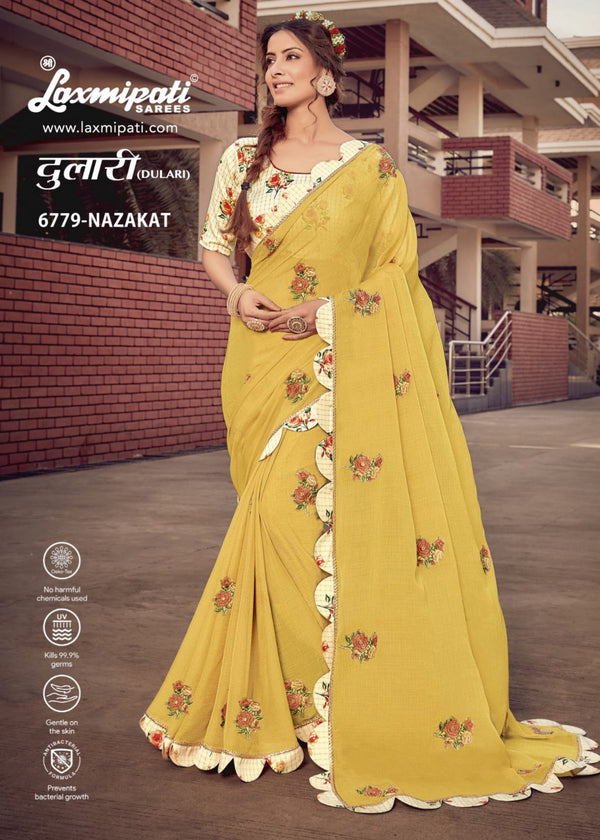 Laxmipati Dulari 6779 Yellow Chiffon Saree