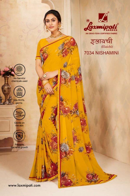 Laxmipati Elaichi 7034 Yellow Georgette Saree