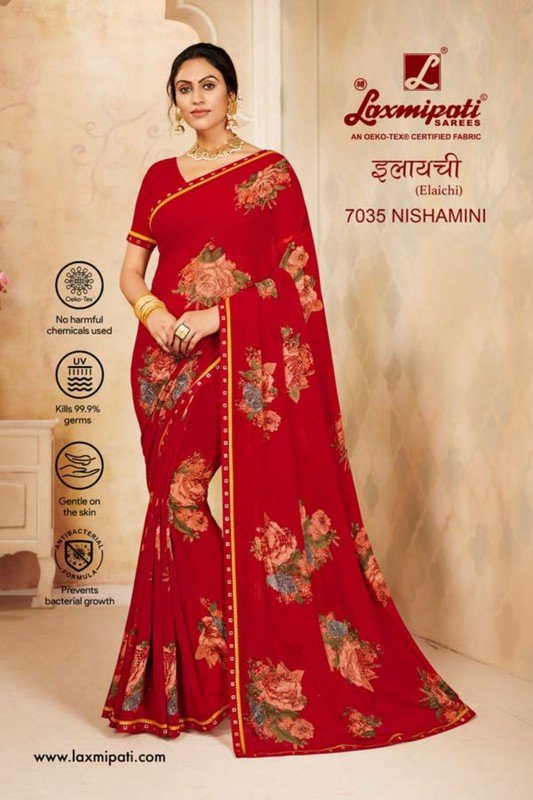 Laxmipati Elaichi 7035 Red Georgette Saree