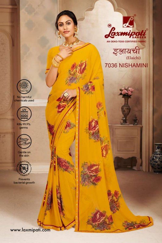 Laxmipati Elaichi 7036 Yellow Georgette Saree