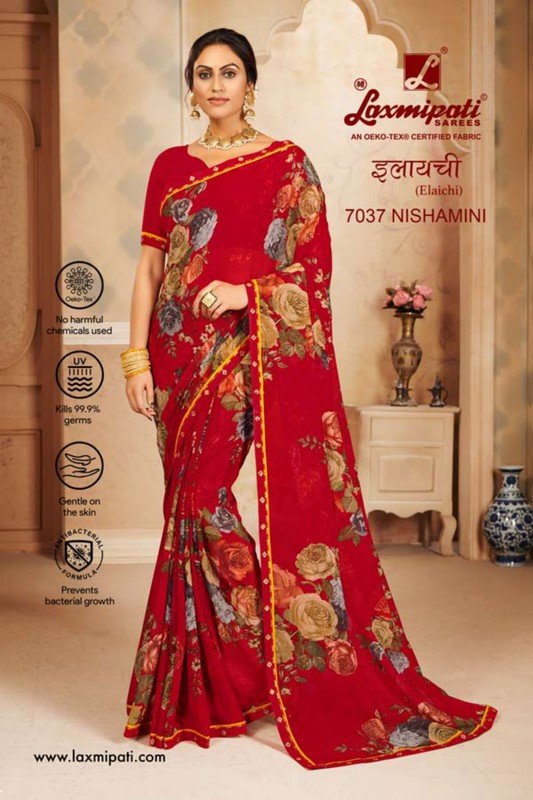 Laxmipati Elaichi 7037 Red Georgette Saree