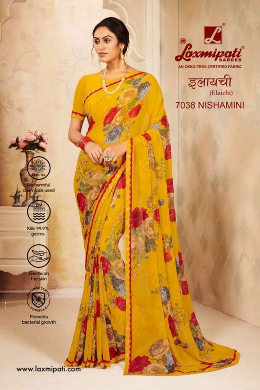 Laxmipati Elaichi 7038 Yellow Georgette Saree