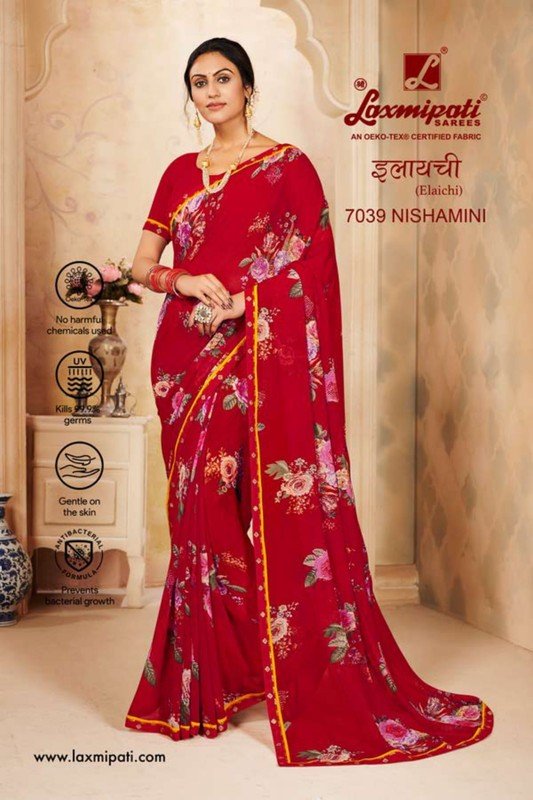 Laxmipati Elaichi 7039 Red Georgette Saree