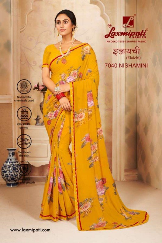 Laxmipati Elaichi 7040 Yellow Georgette Saree