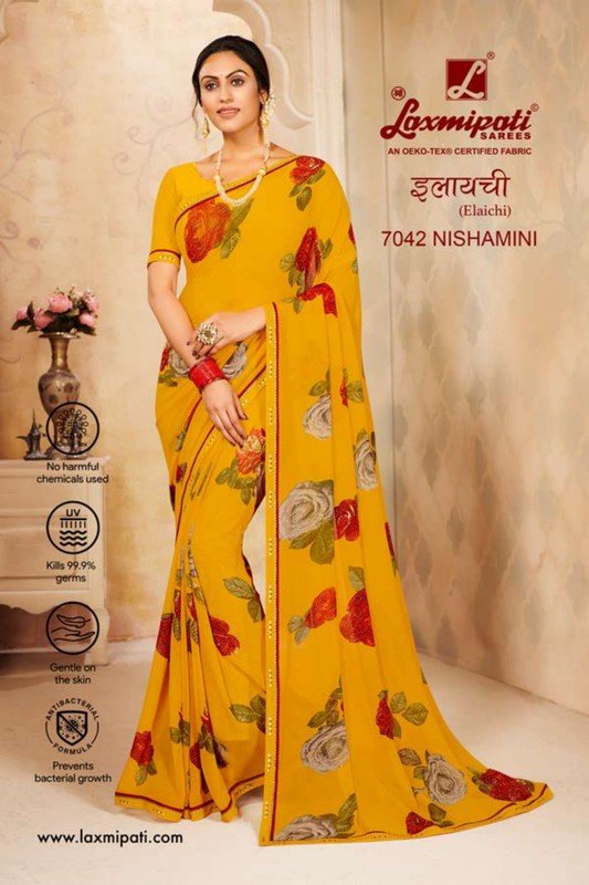 Laxmipati Elaichi 7042 Yellow Georgette Saree