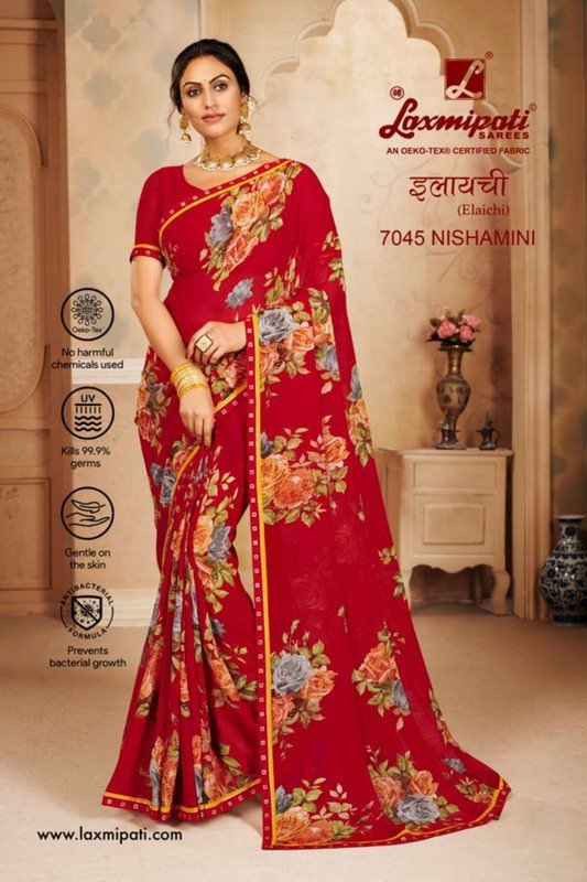 Laxmipati Elaichi 7045 Red Georgette Saree