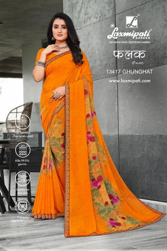 Laxmipati Falak Pm-13417 Yellow Georgette Saree