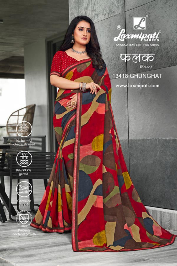 Laxmipati Falak Pm-13418 Red Georgette Saree