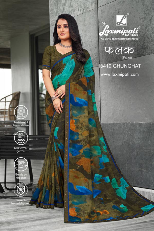 Laxmipati Falak Pm-13419 Green Georgette Saree