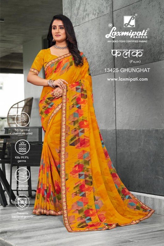 Laxmipati Falak Pm-13425 Yellow Georgette Saree