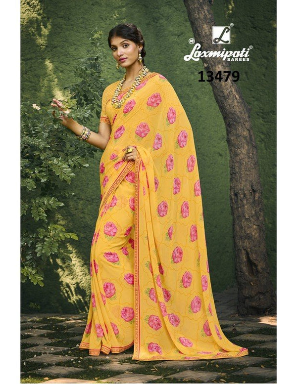 Laxmipati Fulva Pm-13479 Yellow Georgette Saree