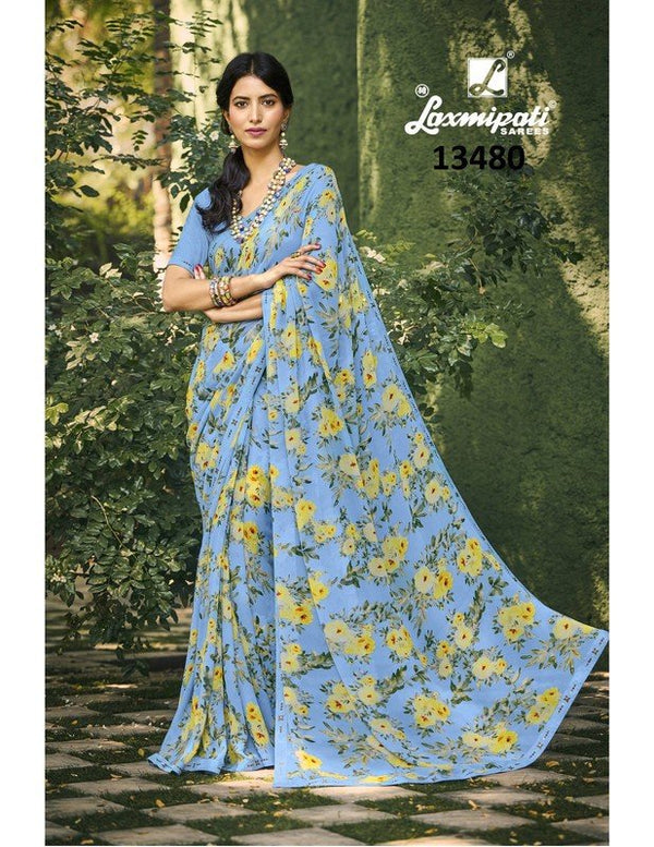 Laxmipati Fulva Pm-13480 Blue Georgette Saree