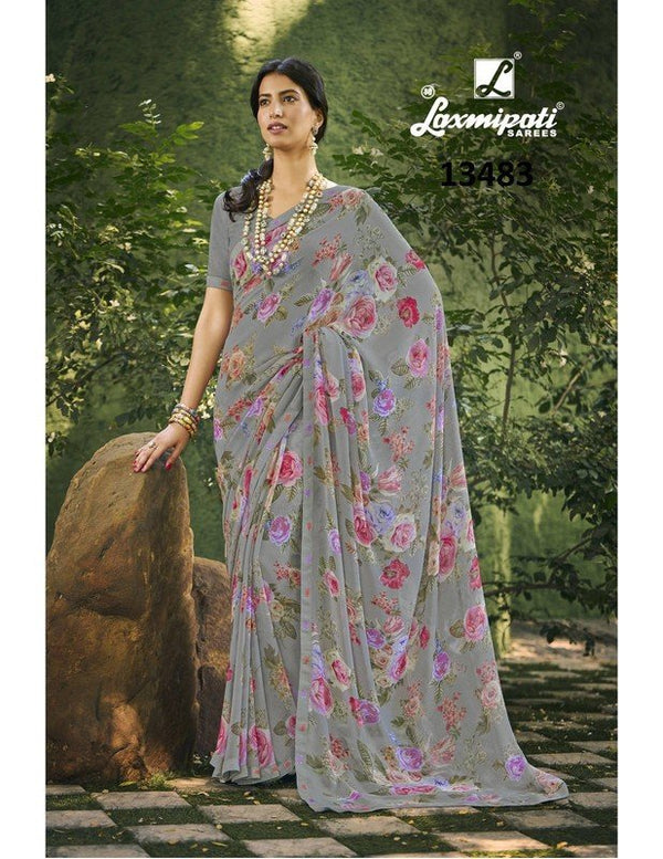 Laxmipati Fulva Pm-13483 Grey Georgette Saree