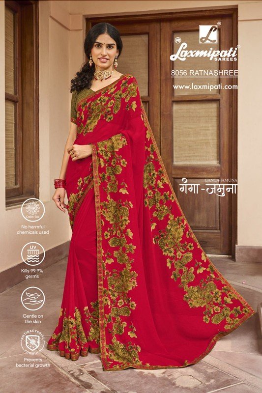 Laxmipati Ganga-Jamuna 8056 Red Georgette Saree