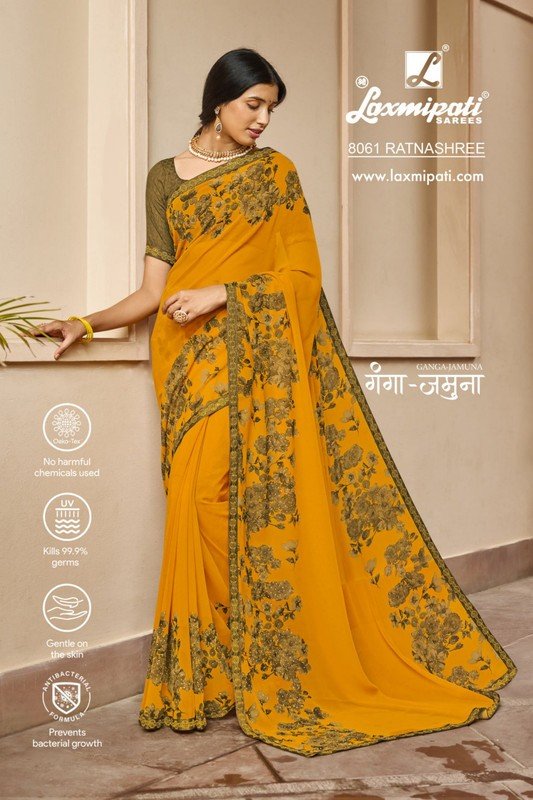 Laxmipati Ganga-Jamuna 8061 Yellow Georgette Saree